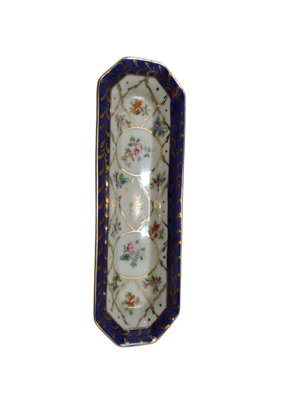 Vintage Asian Porcelain Trinket Tray With Floral Gold Detailing & Blue Accents - Picture 2 of 9